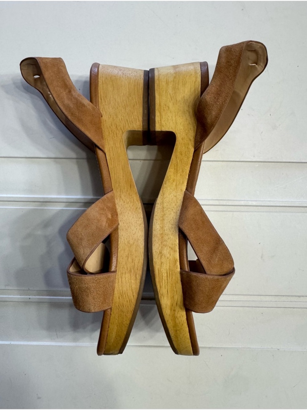 Sam Edelman Women’s Sz 8 Tan Yancy Wood Block Sandals (Scuffed Toes, See Photos) - Picture 6 of 8